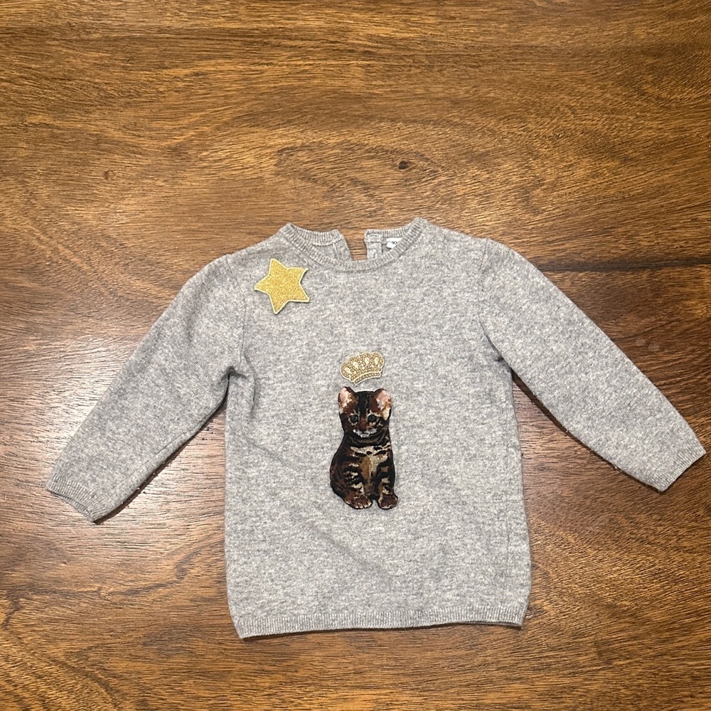 Dolce & Gabbana Gray Sweater with Crowned kitty and Gold Star Patch